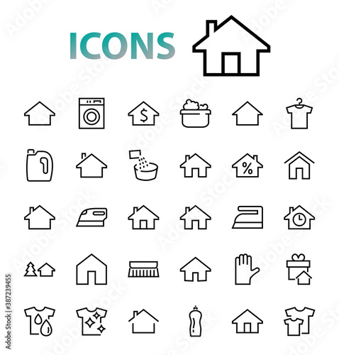 Simple set of line vector home icons. Contains house symbols at interest, infuse house and more. Editable stroke. 480x480 pixels perfect