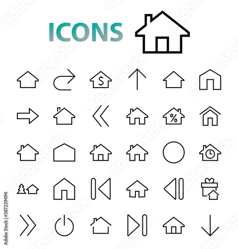Simple set of line vector home icons. Contains house symbols at interest, infuse house and more. Editable stroke. 480x480 pixels perfect