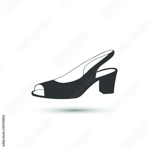 Vector open-toed woman classic shoe icon. Low heels icon isolated on white background. For design, web, advertising banner.