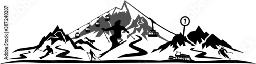 WINTER MOUNTAIN SKI Silhouette Nature vector