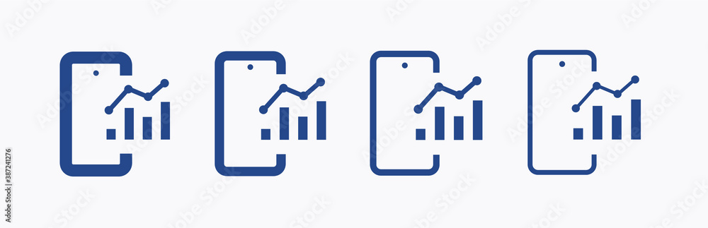 Phone with chart line vector icon. Device vector symbol. Success statistic icons set for web design. Modern flat smart phone schedule icon for app design. Device analytics minimal flat linear icons Phone with chart line vector icon. Device vector symbol. Success statistic icons set for web design. Modern flat smart phone schedule icon for app design. Device analytics minimal flat linear icons