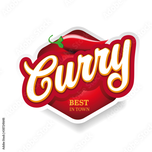 Best Curry in Town label red with Chilli pepper