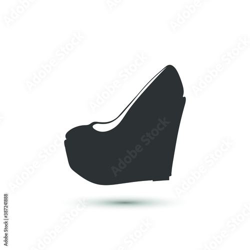 Vector woman shoe on platform icon. High heels icon isolated on white background. For design, web, advertising banner.