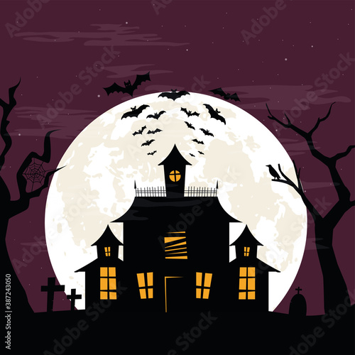 Dark night with horror house - Vector illustration