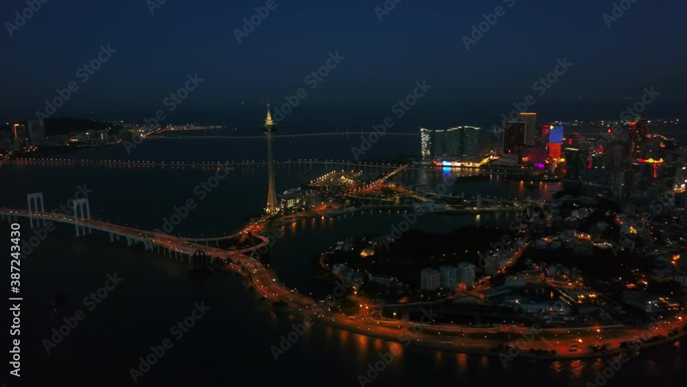 night illuminated zhuhai city macau cityscape aerial view 4k china night illuminated zhuhai city macau cityscape aerial view 4k china