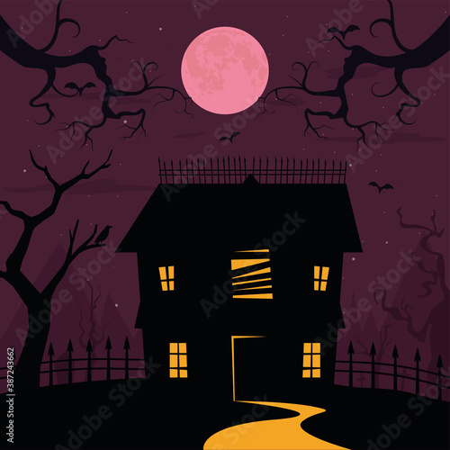 Dark night with horror house - Vector illustration