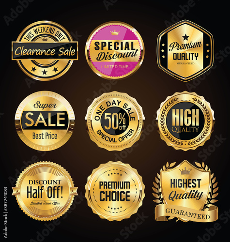 Retro vintage golden badges and labels collection 49011