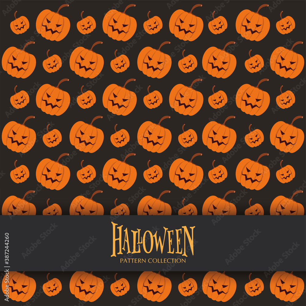 Fototapeta premium Scary pumpkins in a halloween background - Vector