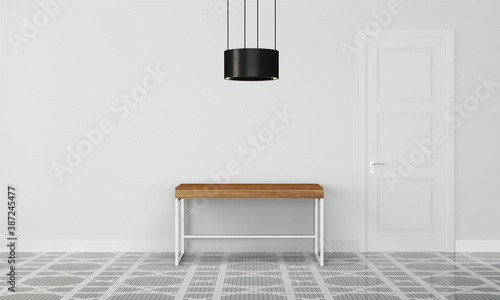 Modern workspace with desk and lamp in minimalistic interior © Kaja