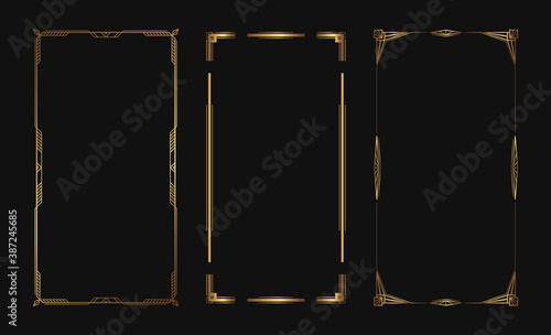 Set of golden vector frames for stories in social media. Isolated art deco borders for design.