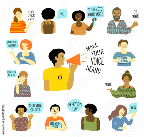 People activists calling for votes, voting and election concept, pre-election campaign