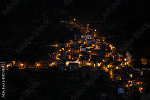 Fantástica imagen  nocturna de un pequeño pueblo del interior de Portugal, Piodao. photo
