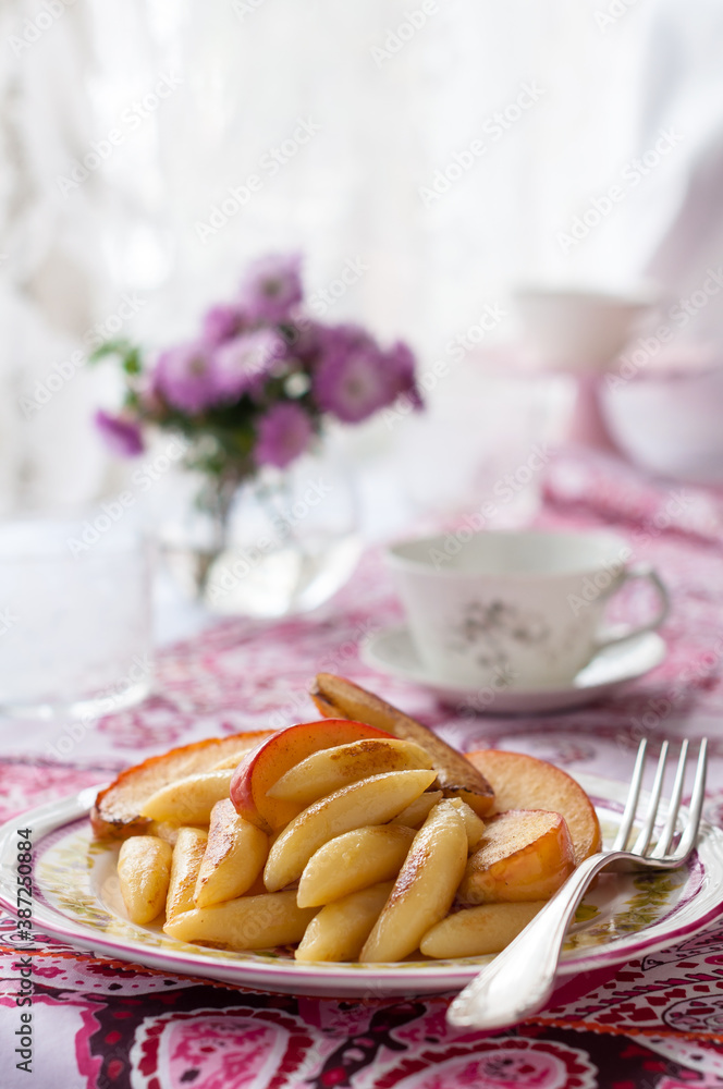 Potato Dumplings with Fried Apples, Sweet German Schupfnudeln Potato Dumplings with Fried Apples, Sweet German Schupfnudeln