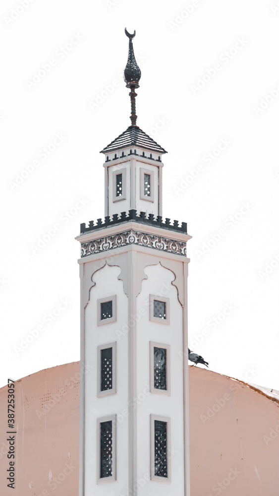 Arabic style tower architecture with white and beige tones