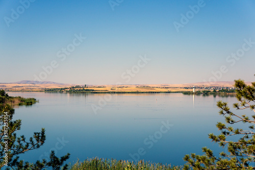 a lake view, blue sky and blue waters in turkey ankara golbasi