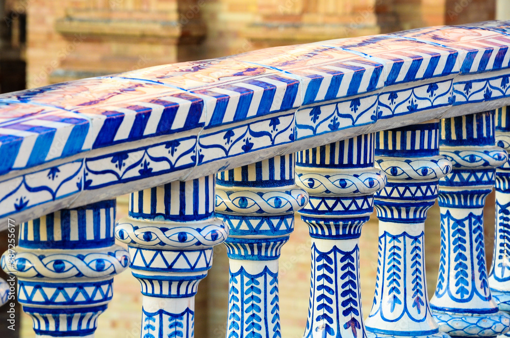 Fototapeta premium Detail of a ceramic balustrade in the Plaza de España (