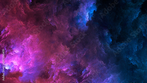 Abstract pink and blue beautiful fractal background in the form of clouds and feathers and is suitable for use in projects of imagination, creativity and design.
