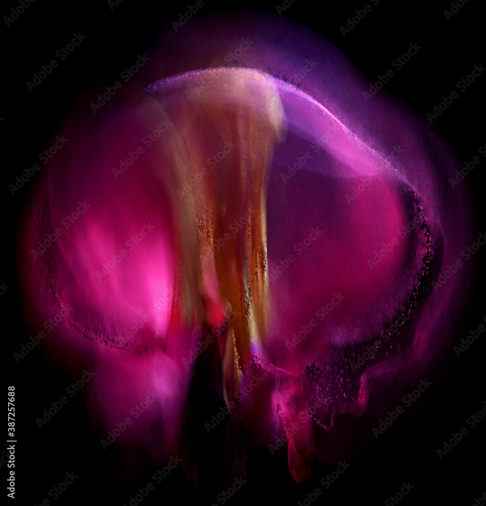 3d render of abstract art with surreal growing explosion smoke cloud splash fluid based on small