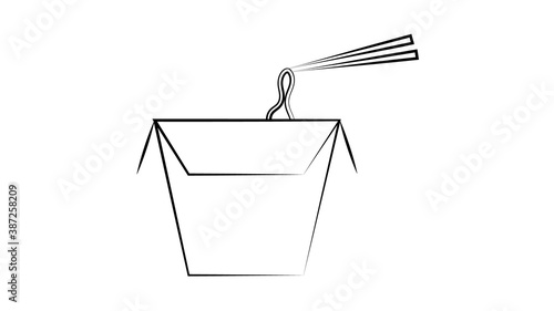 wok noodles on white background, vector illustration. appetizing noodles, a Japanese dish. delicious quick lunch, hearty snack. pasta with seafood and spices