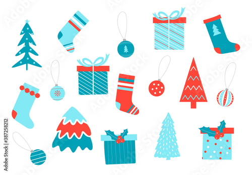 modern christmas abstract tree and present set