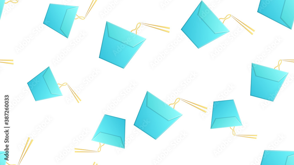 wok noodles in blue box, white background, vector illustration, pattern. appetizing noodles, a Japanese dish. wallpaper design, restaurant, cafe decor, food preparation areas wok noodles in blue box, white background, vector illustration, pattern. appetizing noodles, a Japanese dish. wallpaper design, restaurant, cafe decor, food preparation areas