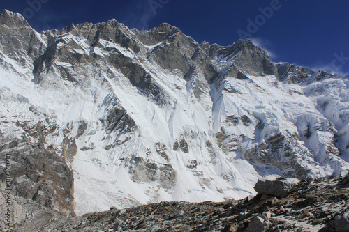 Scenic view of Lhotse South Face as seen from glacier moraine near Chukhung, Sagarmatha Khumbu Region, Nepal, Himalaya