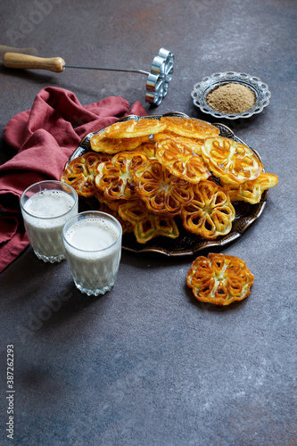 Indian rose cookies, achappam, Achu Murukku indian christmas food photo