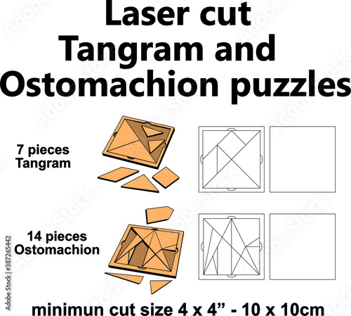 Laser cut template Tangram puzzle Ostomachion puzzle vector termplate diy crafts gift ideas