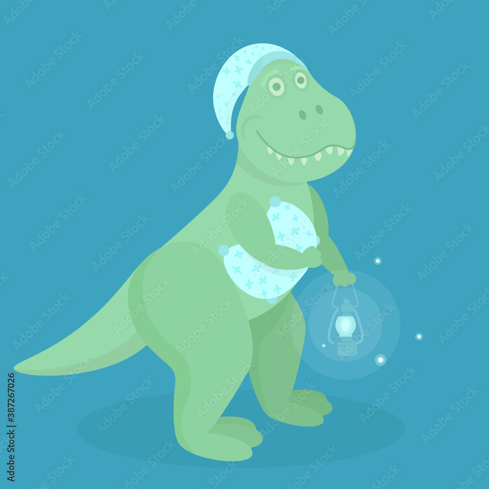 The dinosaur goes to bed and wishes good night to all. The dinosaur goes to bed and wishes good night to all.