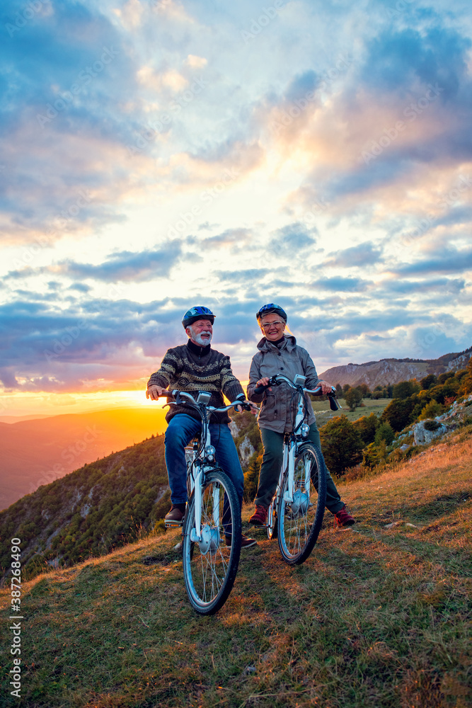 Fototapeta premium Active Senior Couple Riding Bikes In Park