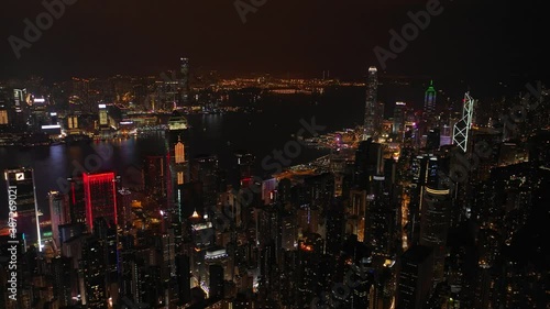 Wallpaper Mural night time illuminated hong kong cityscape downtown victoria harbour aerial panorama 4k Torontodigital.ca