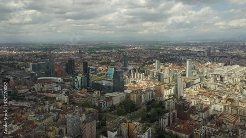 sunny day milan city downtown aerial panorama 4k italy photo