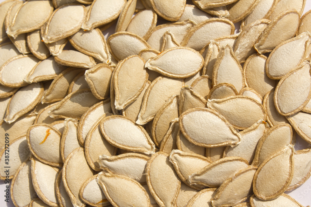 close up brown pumpkin seeds.