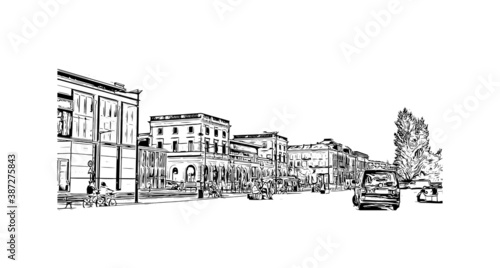 Building view with landmark of Bordeaux is a port city on the Garonne in the Gironde department in Southwestern France. Hand drawn sketch illustration in vector.