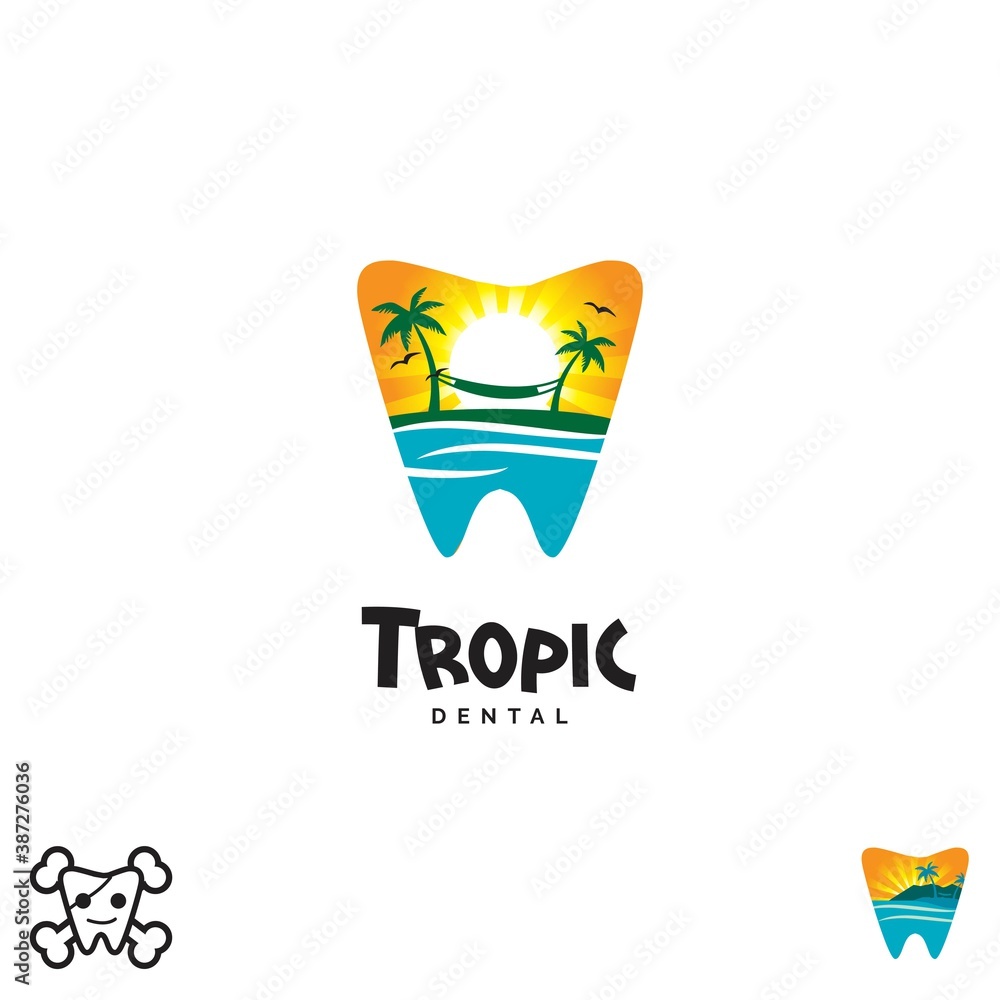 Fototapeta premium Tropic Tooth Dental cartoon vector set illustration