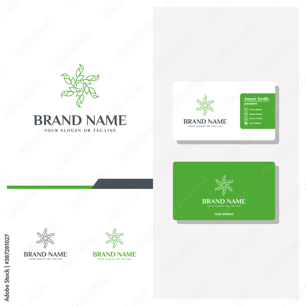 ornament leaf logo design and business card vector ornament leaf logo design and business card vector