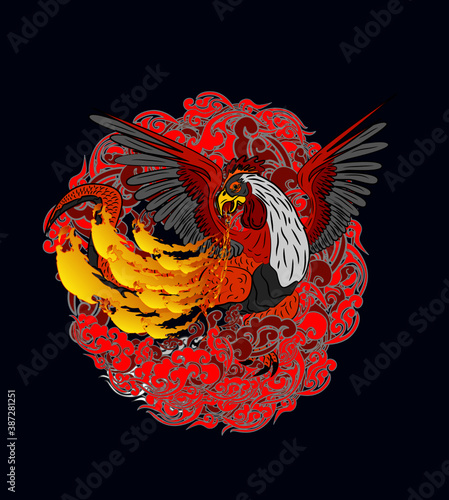 monster chicken illustration design for sukajan is mean japan traditional cloth or t-shirt with digital hand drawn Embroidery Men T-shirts Summer Casual Short Sleeve Hip Hop T Shirt Streetwear
