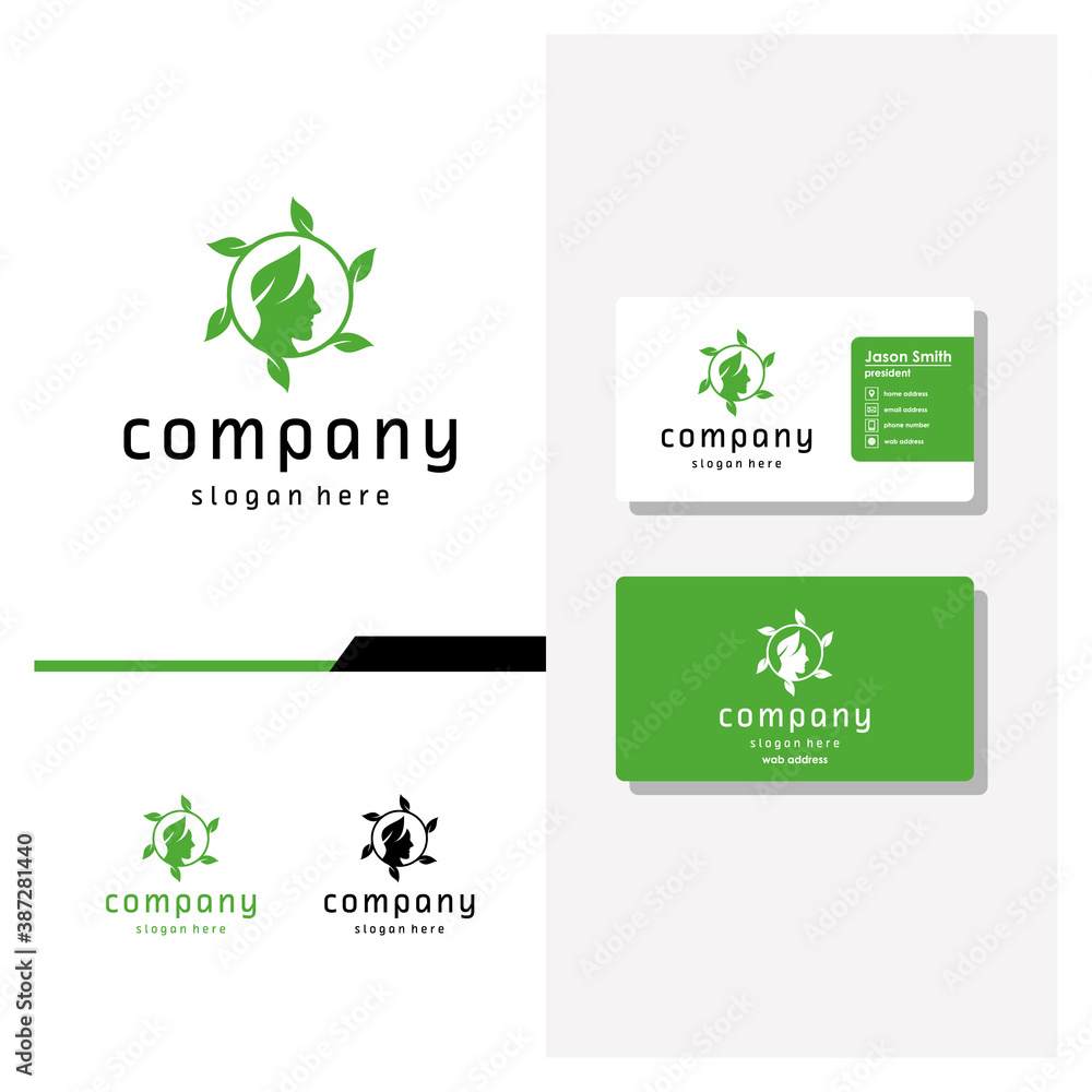 head people leaf logo design and business card vector head people leaf logo design and business card vector