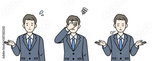 ビジネスマン　会社員　スーツ姿の男性　肩をすくめる　困る