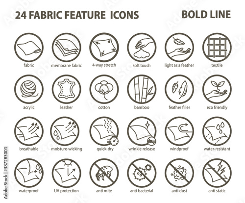24 Fabric feature bold line icons-Pictograms with editable stroke