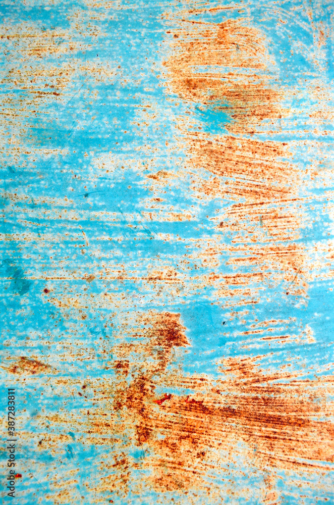 Closeup Rusted Galvanized iron plate, Rust metal surface texture, old weathered rusted corroded stained texture for background