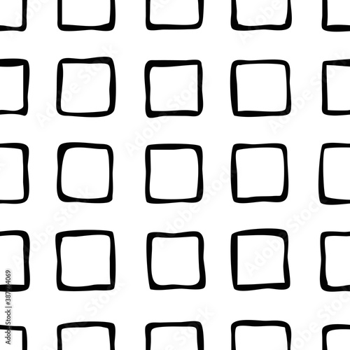 Seamless pattern. Black shapeless squares. White background. Vector design.