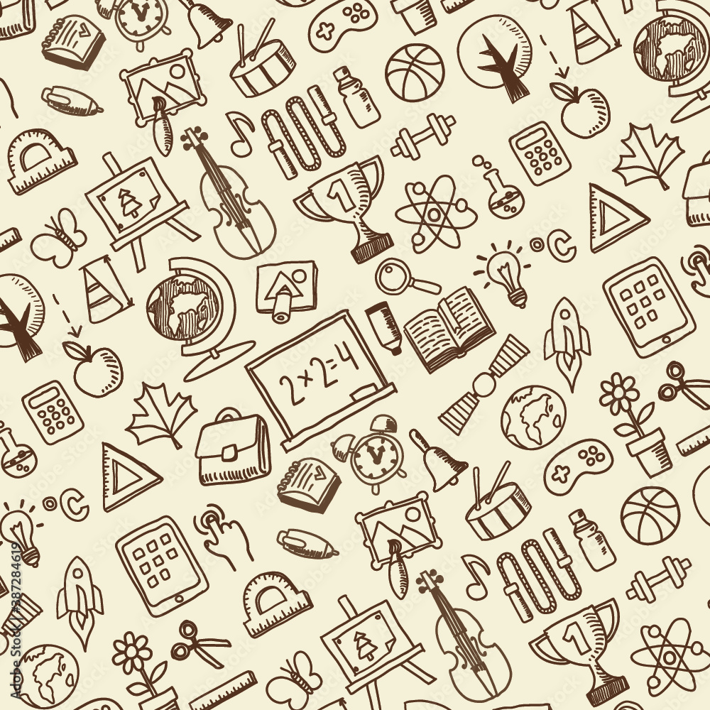 School theme seamless pattern, fashion fabric textures, vector illustration. Design for web and mobile app. School theme seamless pattern, fashion fabric textures, vector illustration. Design for web and mobile app.
