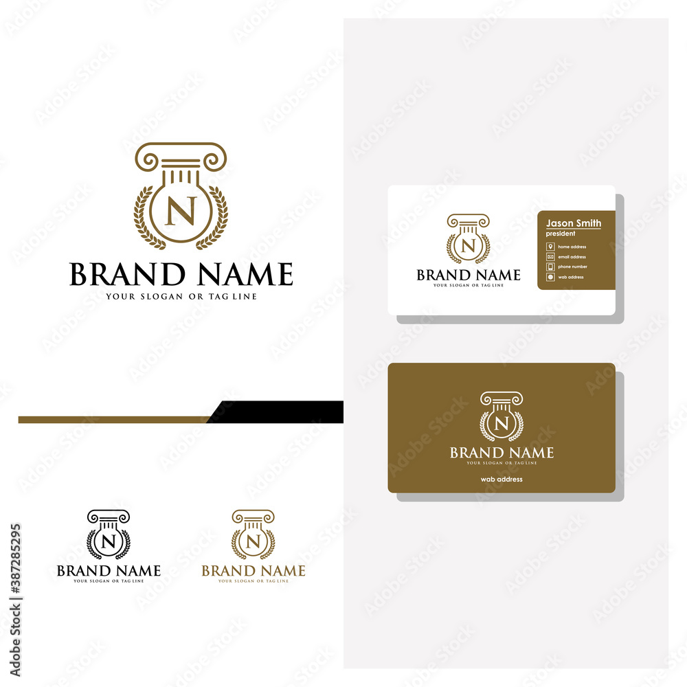 letter N law logo design and business card vector