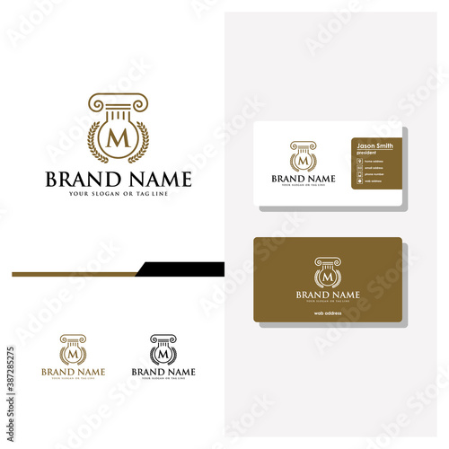 letter M law logo design and business card vector
