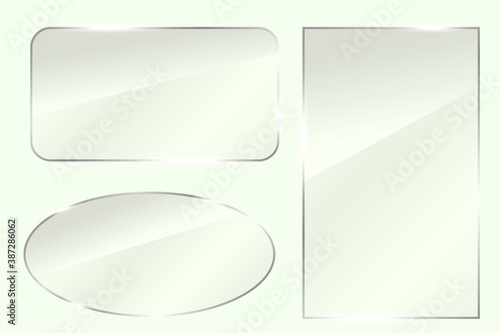 Vector illustration of glass plates. Transparent clear plexiglass textures. Stock image.
