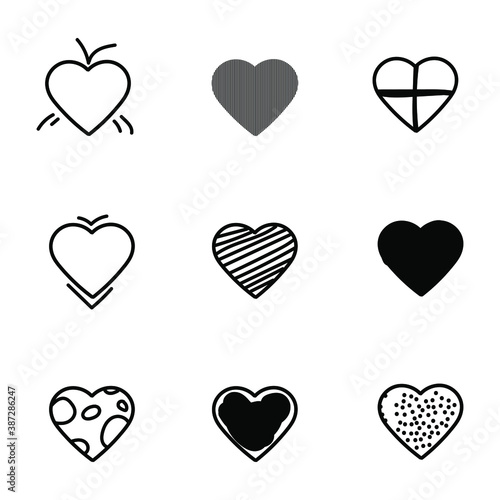 Set of hand drawn heart shapes, different styles, isolated on white background EPS Vector