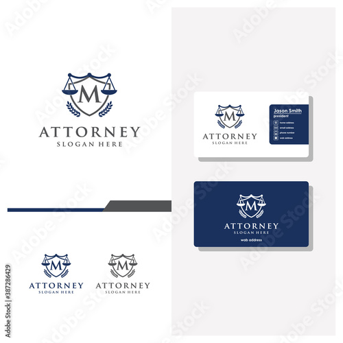 letter M law logo design and business card vector