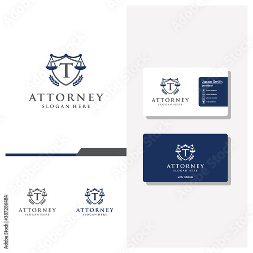 letter T law logo design and business card vector