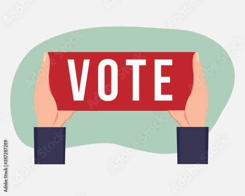 hands holding vote paper for election day concept vector illustration in flat style